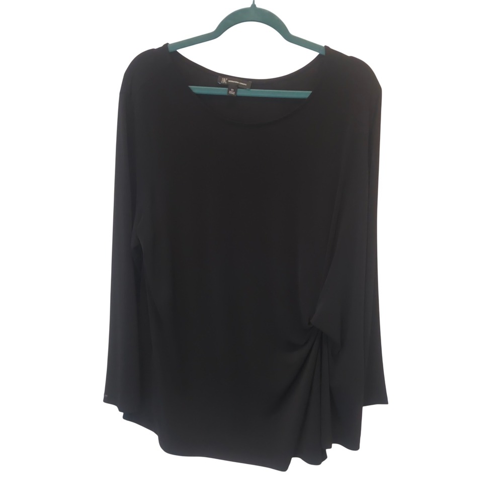 INC Blouse Womens 2X Black Side Knot Draped Long Sleeve Career